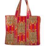 Orange Fuchsia Tibetian Tiger Quilted Tote Bag