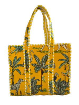Yellow Jungle Print Quilted Tote Bag
