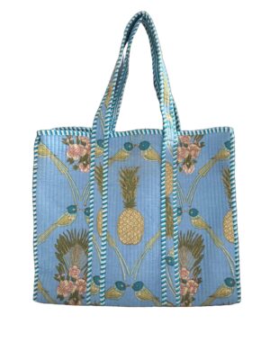 Baby Blue Fruity Print Quilted Tote Bag
