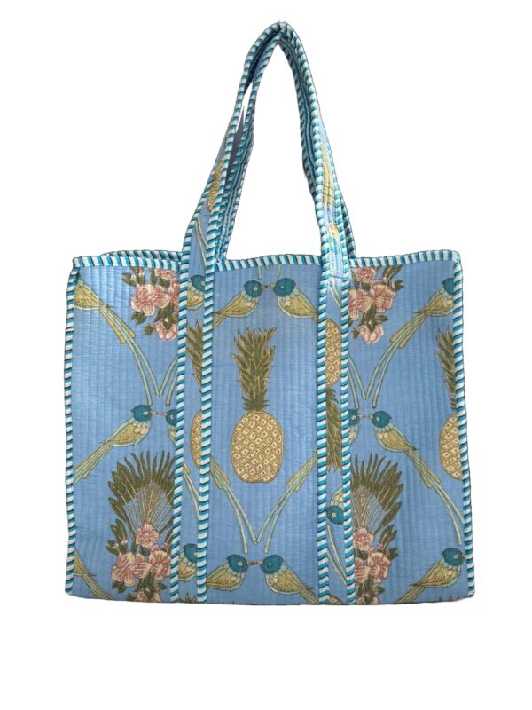 Baby Blue Fruity Print Quilted Tote Bag