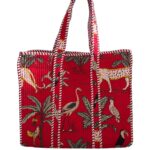 Red Jungle Print Quilted Tote Bag