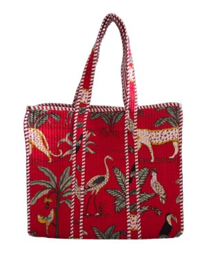 Red Jungle Print Quilted Tote Bag