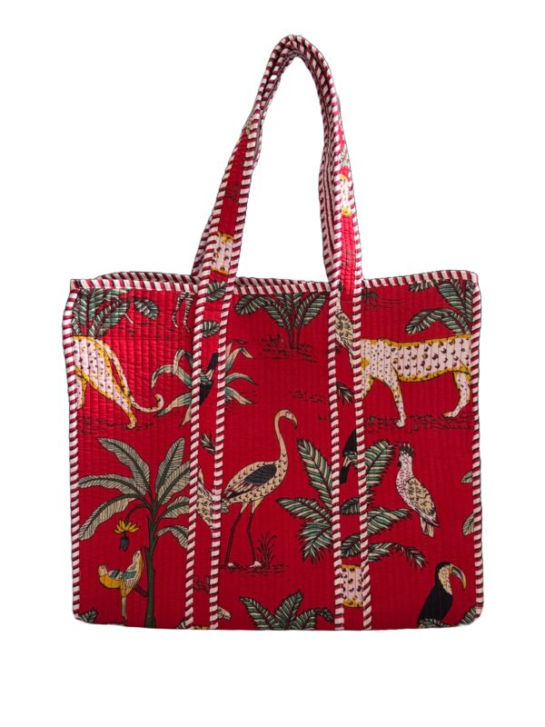 Red Jungle Print Quilted Tote Bag