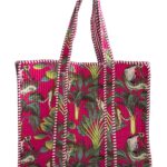 Dark Pink Tropical Print Quilted Tote Bag