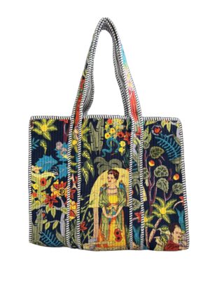 Blue Freda Print Quilted Tote Bag