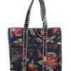 Black Tropical Print Quilted Tote Bag