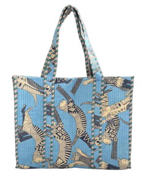 Blue Cat Print Quilted Tote Bag
