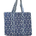 Blue Ikkat Print Quilted Tote Bag