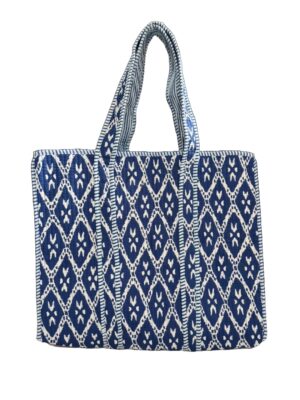 Blue Ikkat Print Quilted Tote Bag