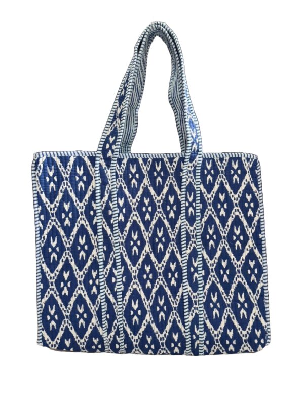 Blue Ikkat Print Quilted Tote Bag