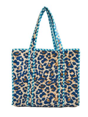 Cream Leopard Print Quilted Tote Bag