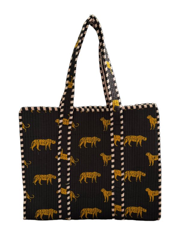 Black Tiger Quilted Tote Bag