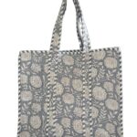 Grey Floral Quilted Tote Bag