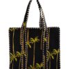 Black Coconut Tree Print Quilted Tote Bag