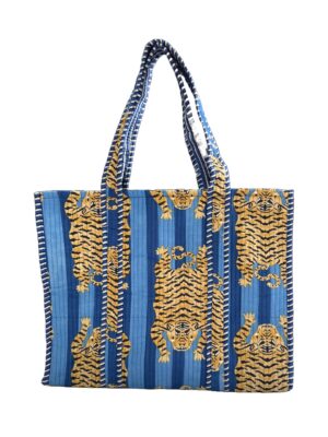 Turquoise Tibetian Tiger Quilted Tote Bag