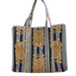 Grey Tibetian Tiger Quilted Tote Bag