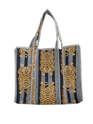 Grey Tibetian Tiger Quilted Tote Bag
