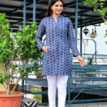 Blue Cotton Quilted Reversible Long Coat