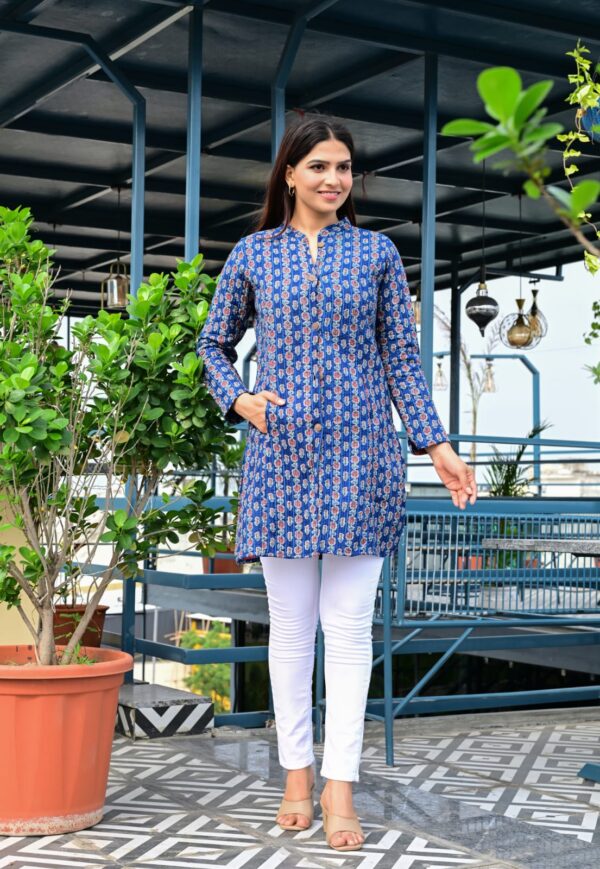 Blue Cotton Quilted Reversible Long Coat