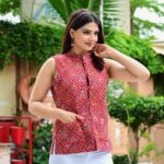 Red cotton quilted reversible vest