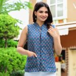 Blue Cotton Reversible Sleeveless Jacket