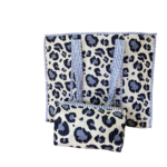 Leopard print cotton quilted tote with pouch
