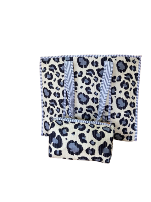 Leopard print cotton quilted tote with pouch