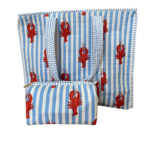 blue scorpio print cotton quilted tote with pouch