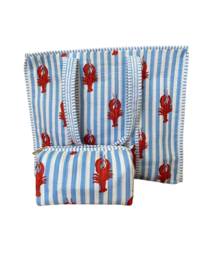 blue scorpio print cotton quilted tote with pouch