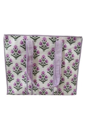 White Lavender Floral Quilted Tote Bag