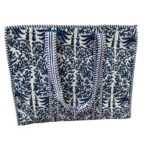 White Blue All Over Printed Quilted Tote Bag
