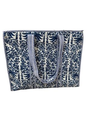 White Blue All Over Printed Quilted Tote Bag