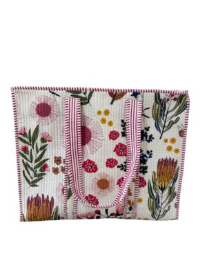 Cream Tropical Print Quilted Tote Bag