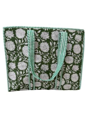 Green Blossom Quilted Tote Bag