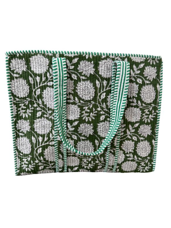 Green Blossom Quilted Tote Bag