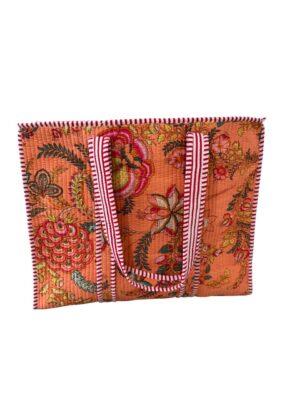 Peachy Floral Quilted Tote Bag