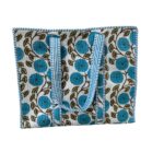 White Turquoise Meadow Quilted Tote Bag
