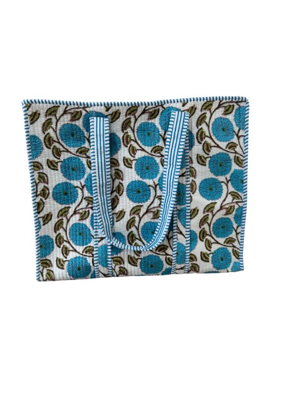 White Turquoise Meadow Quilted Tote Bag