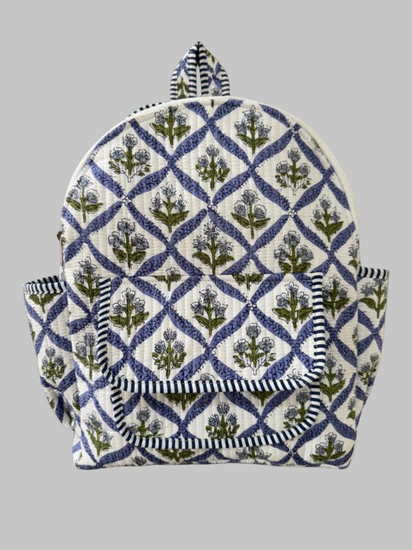 White Lattice Printed Quilted Backpack