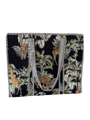 Black Jungle Print Quilted Tote