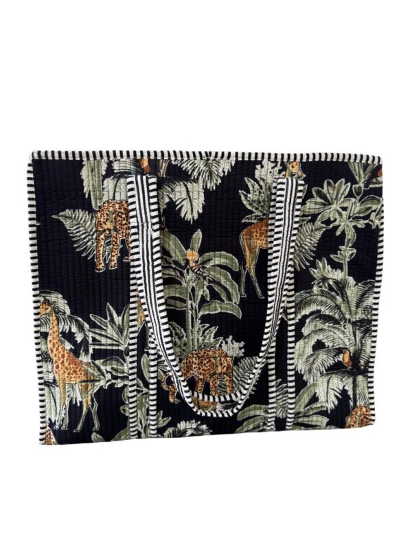 Black Jungle Print Quilted Tote