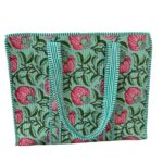 Green Floral Quilted Tote Bag