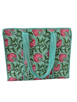 Green Floral Quilted Tote Bag