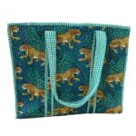 Green Leopard Print Quilted Tote Bag
