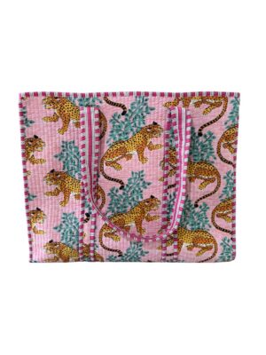 Pink Leopard Print Quilted Tote Bag