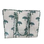 White And Green Quilted Tote Bag