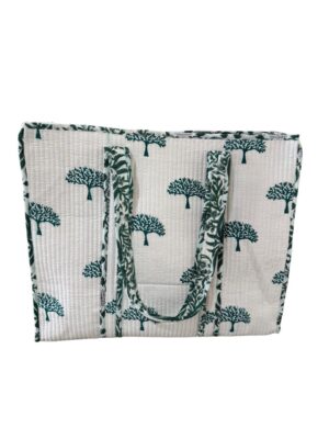 White And Green Quilted Tote Bag