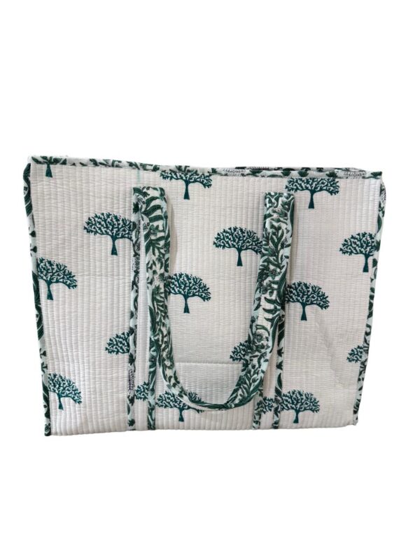 White And Green Quilted Tote Bag