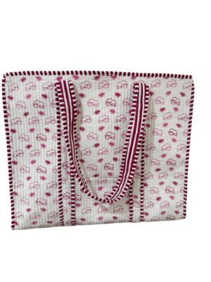 White Elephant Print Quilted Tote Bag