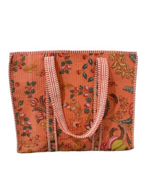 Peach Floral Quilted Tote Bag